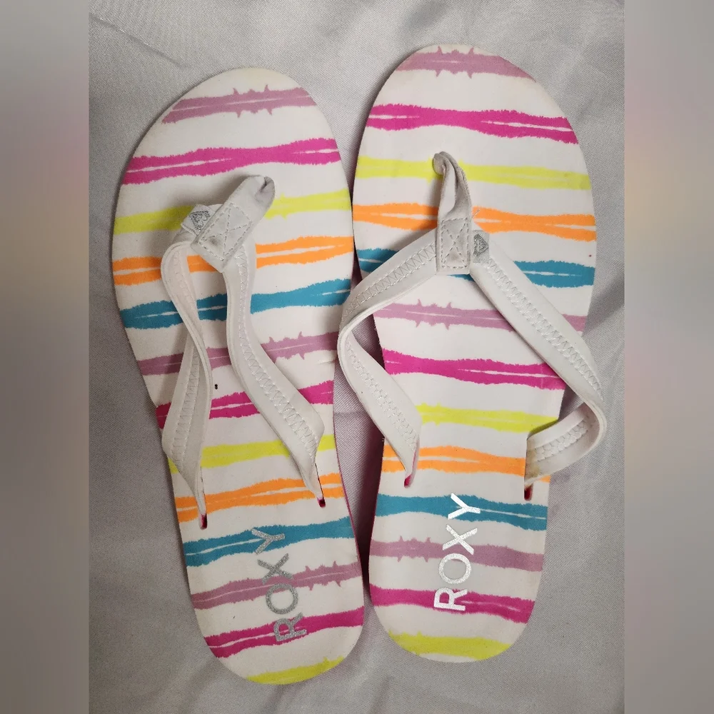 Roxy Colorful Striped Sandals with White Straps - Picture 1 of 4